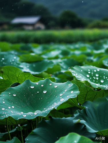 雨后荷塘美景荷叶荷花与水珠相映