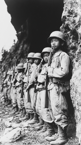 Vintage Photograph of Young Japanese Soldiers at Bataan Tunnel No2