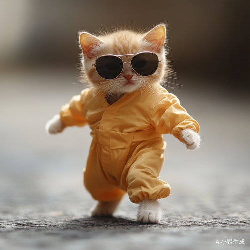 小猫戴墨镜唐装直立行走的搞笑场景