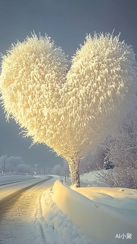 美丽雪景中的爱心形状树