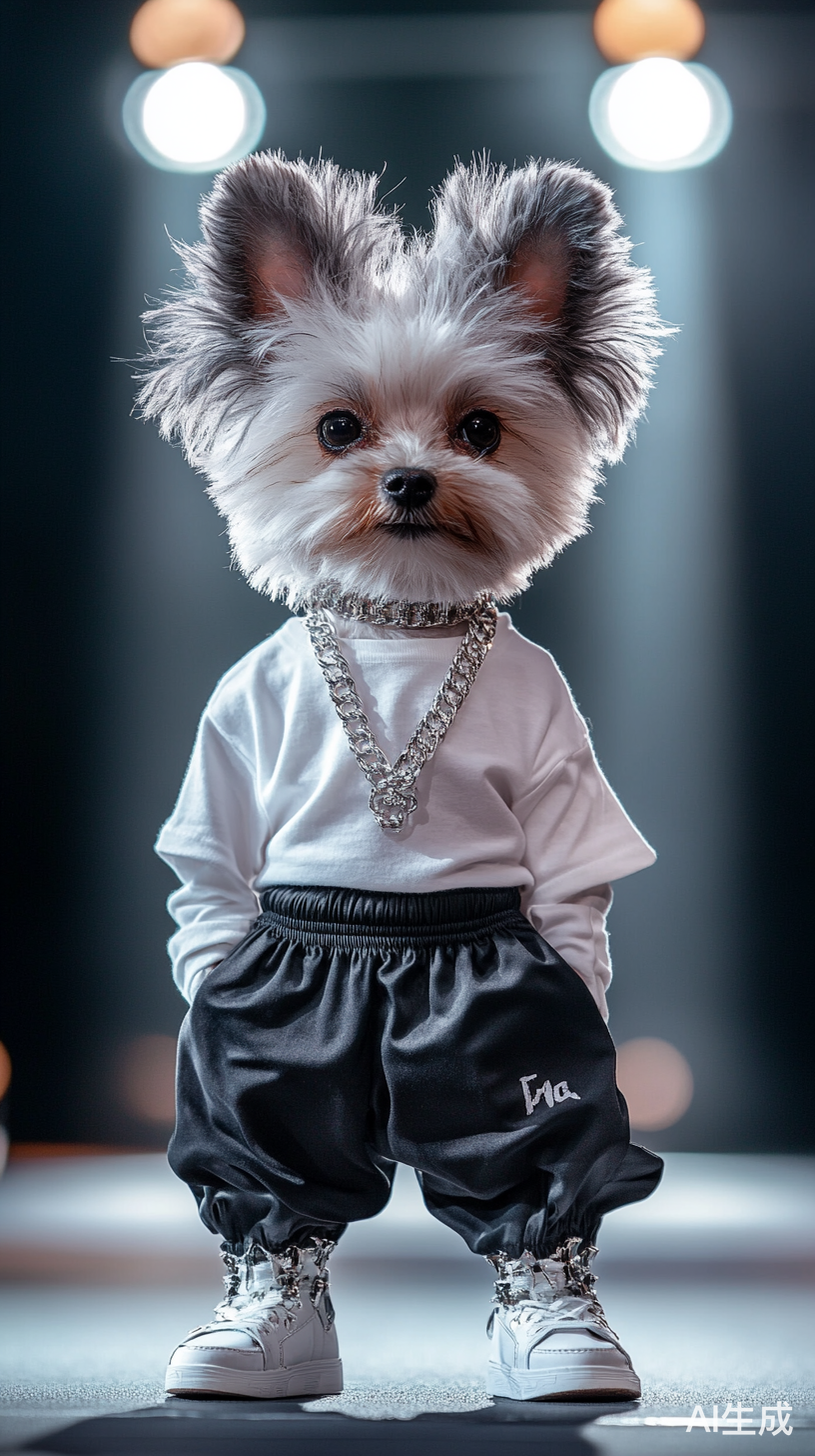 时尚高端的灰色小泰迪狗狗T台走秀