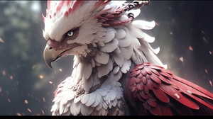 3D，古风画卷，游戏，Griffin，an,anime,version,of,a,large,white,and,red,Griffin,,in,the,style,of,unreal,engine,5,,characterful,animal,portraits,,eve,ventrue,,furry,art,,captures,the,essence,of,nature,,distinctive,noses,，Chinese,dragon