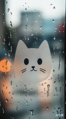 Photorealistic Rainy Day Glass Window with Cat Shape