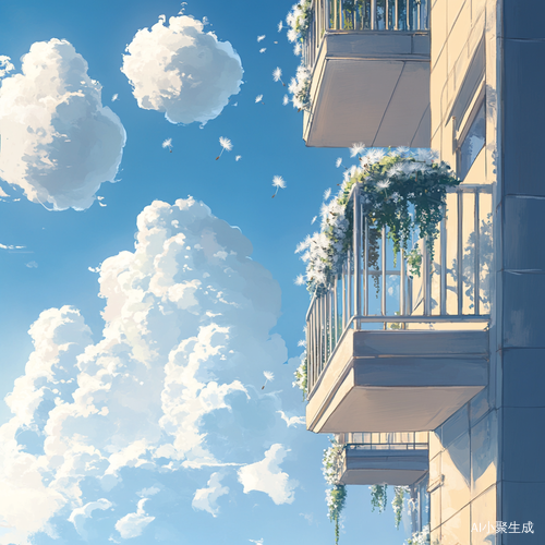 梦幻阳台的温暖阳光与蒲公英的美丽插画