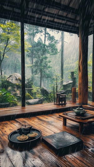 雨天山林小屋禅意茶室