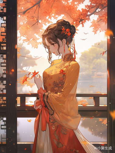 初秋细雨窗前的旗袍美女