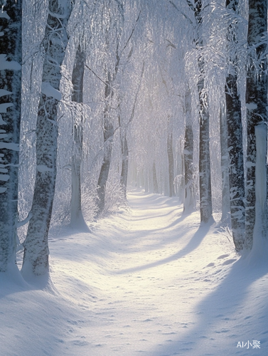 空无一人的积雪小径静谧如画