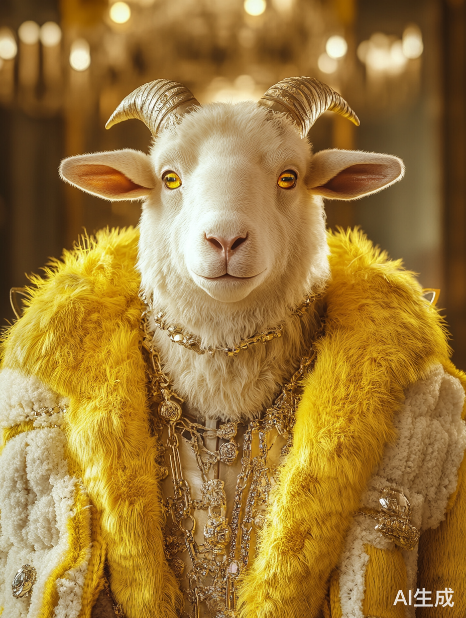 拟人化羊的时尚动物秀全景展示奢华T台风格