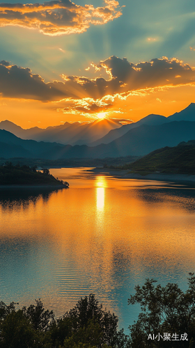 夕阳下的湖边傍晚风景