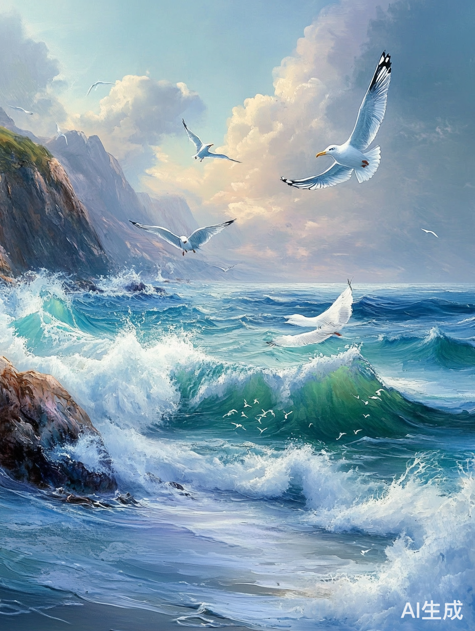 唯美治愈系海边景色与海鸥飞翔