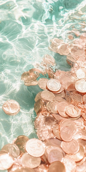 golden coins in the water,light pink and light aquamarine,y2k aesthetic,ethereal details,snapshot aesthetic, dreamlike naturaleza, light white, soft focal pointsar 9:16v 6.0