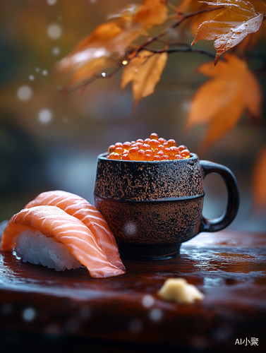 Japanese Style Rock Carved Mug with Sushi and Ukiyo-e Wall Photography