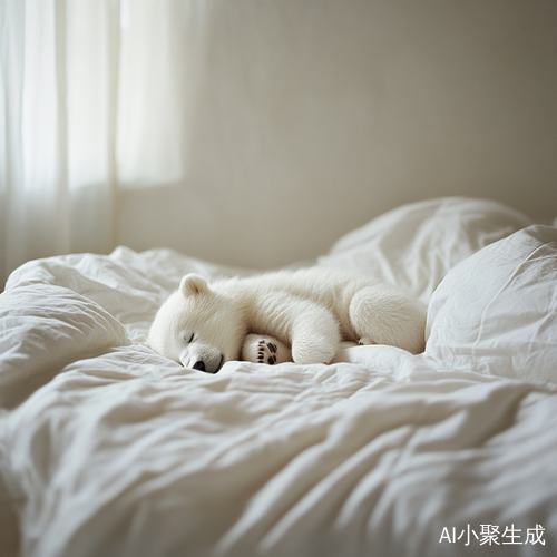 白色小比熊趴在床上的可爱瞬间