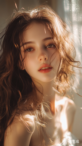 春天晨光中的骨感女人挑染卷发半身特写