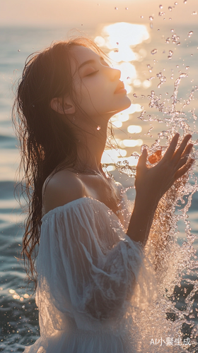 夏日海边精致美丽女人的水上乐趣