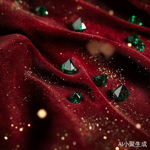 奢华梦幻的翡翠宝石与红丝绒背景