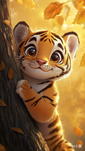 Cute Chubby Tiger Relaxing Under Autumn Tree