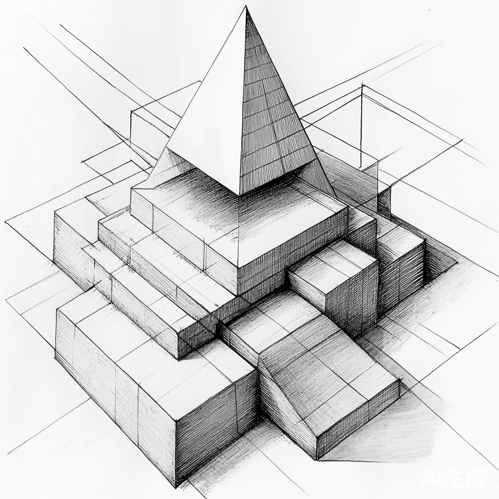 建筑模型设计图纸展示立方体长方体圆锥体圆柱体组合
