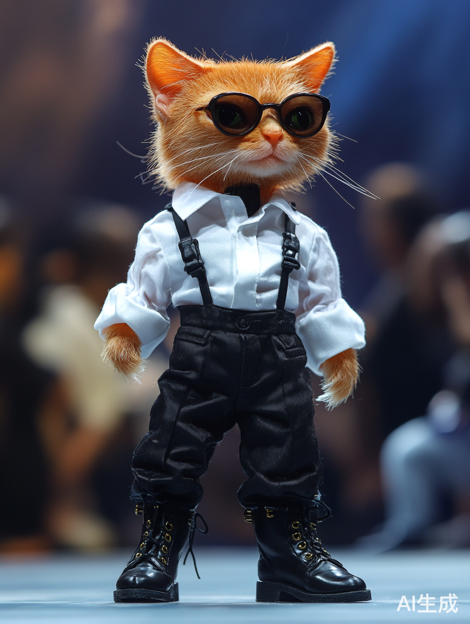 高端设计风格的拟人猫参与动物时装秀