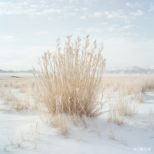 飘雪沙漠中的骆驼草与胡杨高清摄影作品