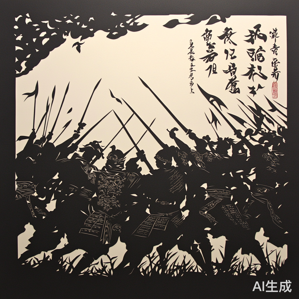 弋横暴动中的方志敏战斗场景剪纸画