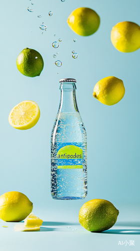 Hasselblad Style Photography of Antipodes Sparkling Water with Lemons and Limes