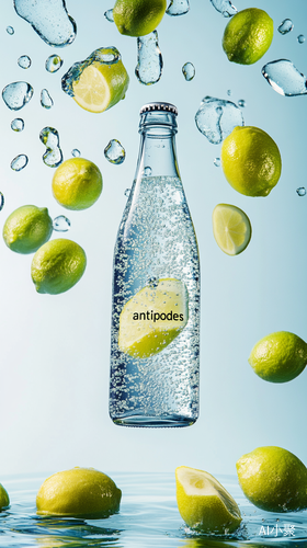 Hasselblad Style Photography of Antipodes Sparkling Water with Lemons and Limes