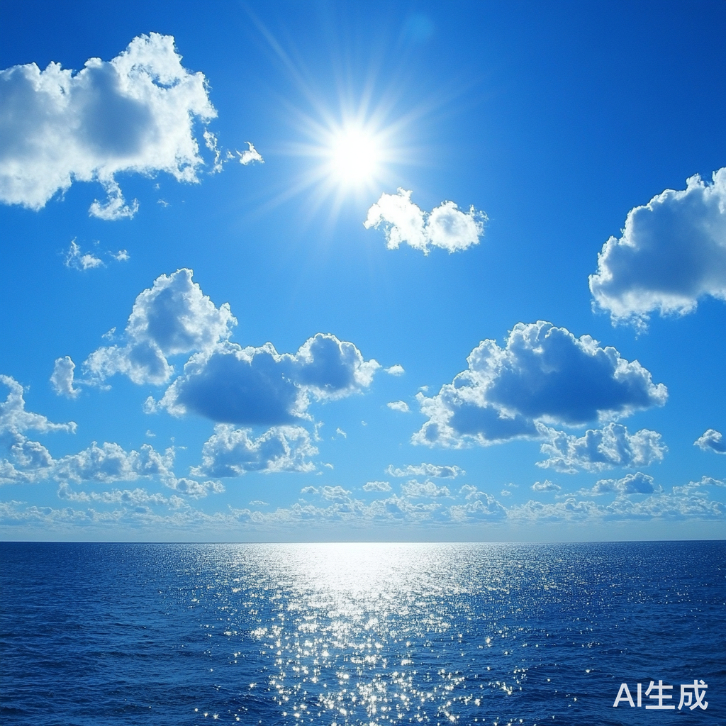 蓝天白云与大海的阳光景色