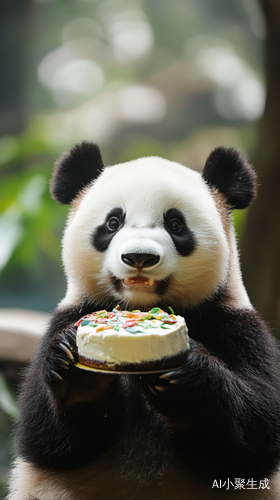 大熊猫生日派对庆祝和蛋糕