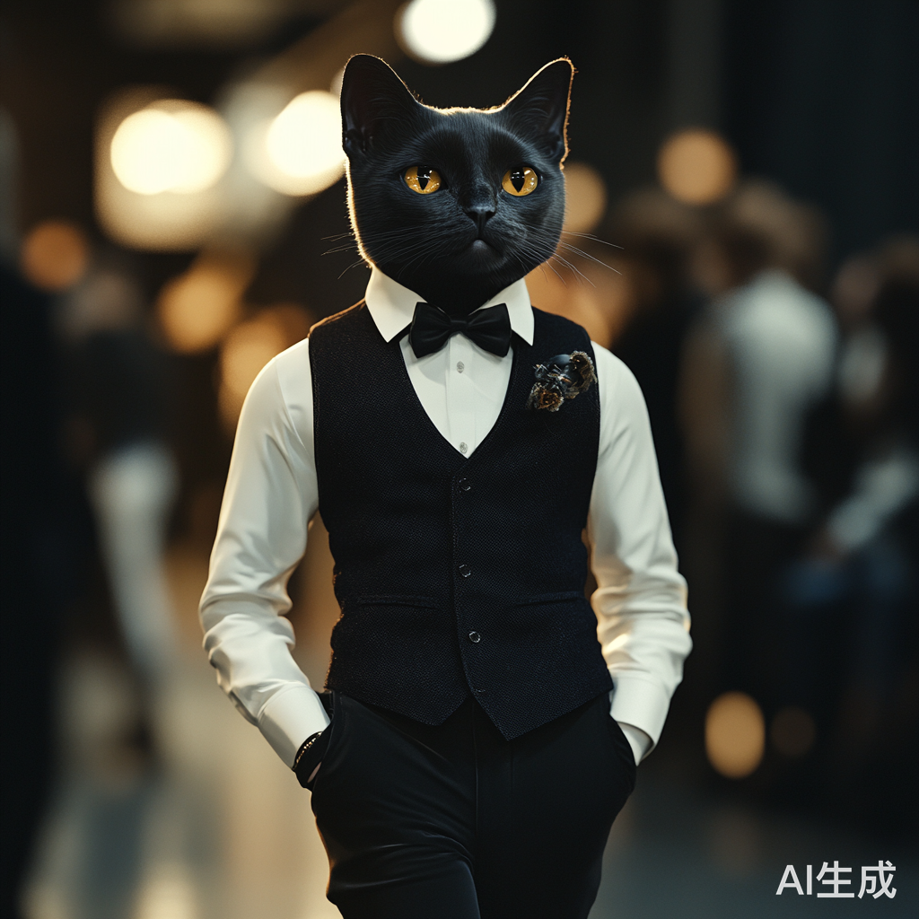 拟人化猫咪时装秀全身展示高端设计风格