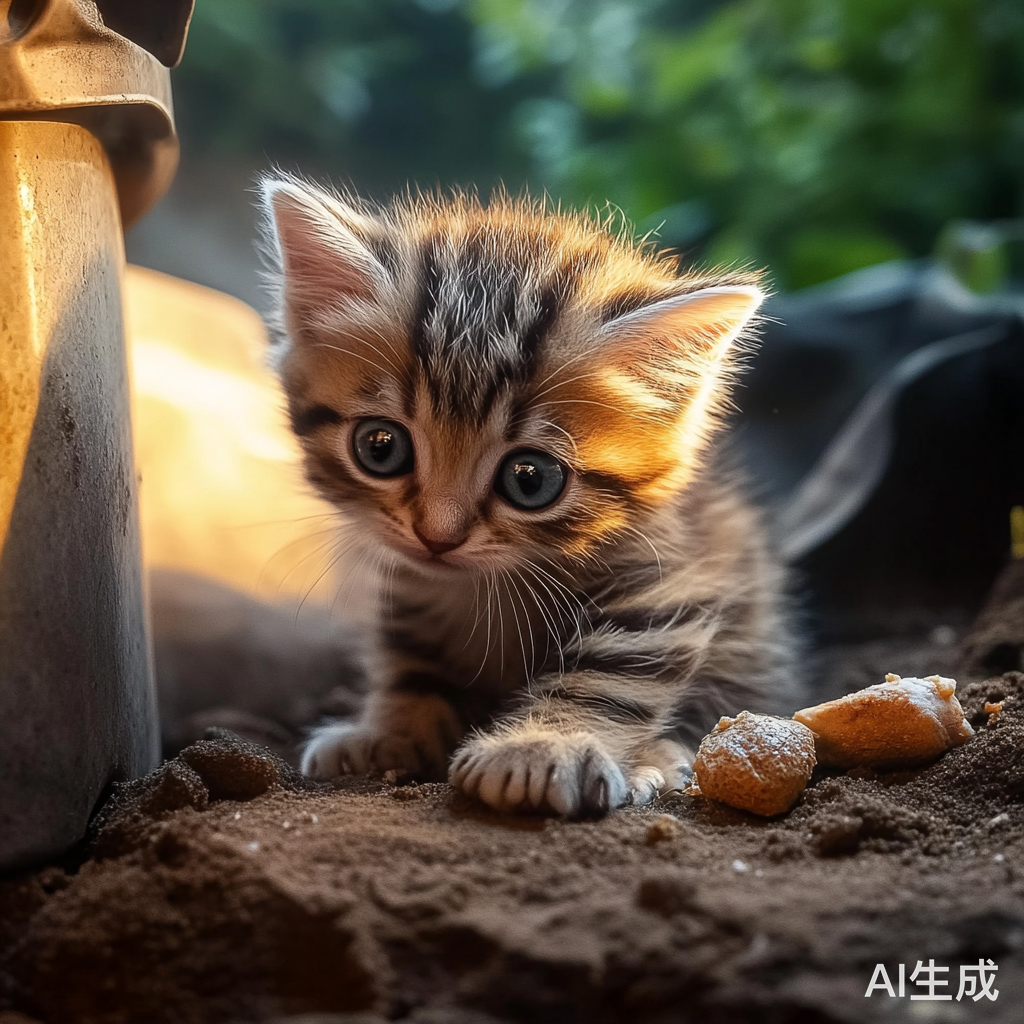 小猫翻垃圾桶找吃的的趣味场景