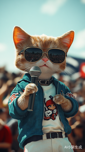 拟人猫时尚庄严表演穿着棒球服的豪华T台秀