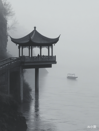 烟雨江南小桥流水伴亭子与小船