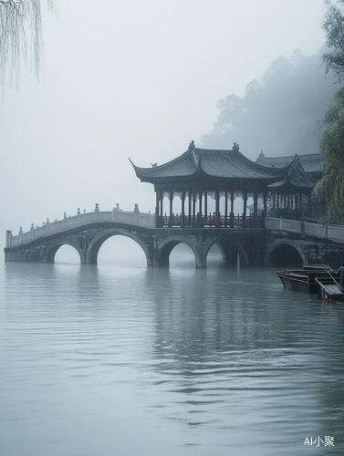 烟雨江南小桥流水伴亭子与小船