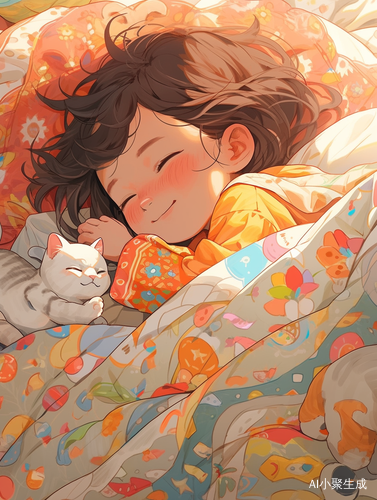 女生与小猫同床共眠的温馨时刻