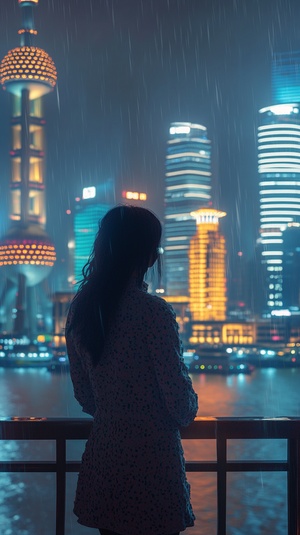 一个美女都市美女，站在室外