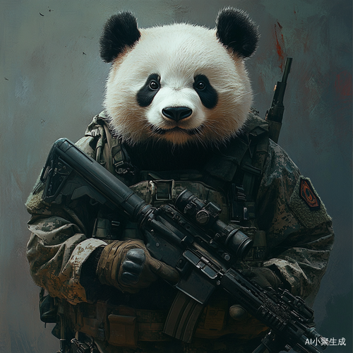 熊猫穿军装持步枪的奇特形象