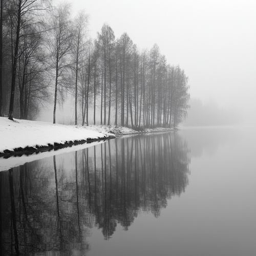 Winter, woods, lake,black and white, mist, humidity, HD qualityv 5