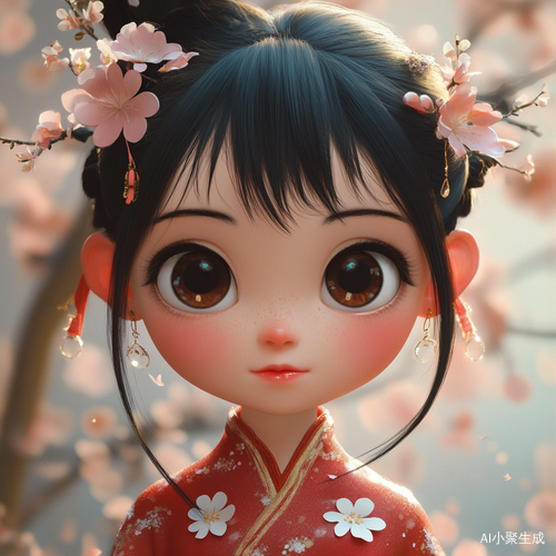 中国女孩大眼小辫在街上逛