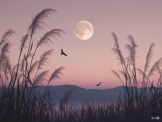 Dusk Serenity with Moonlit Willow and Distant Birds