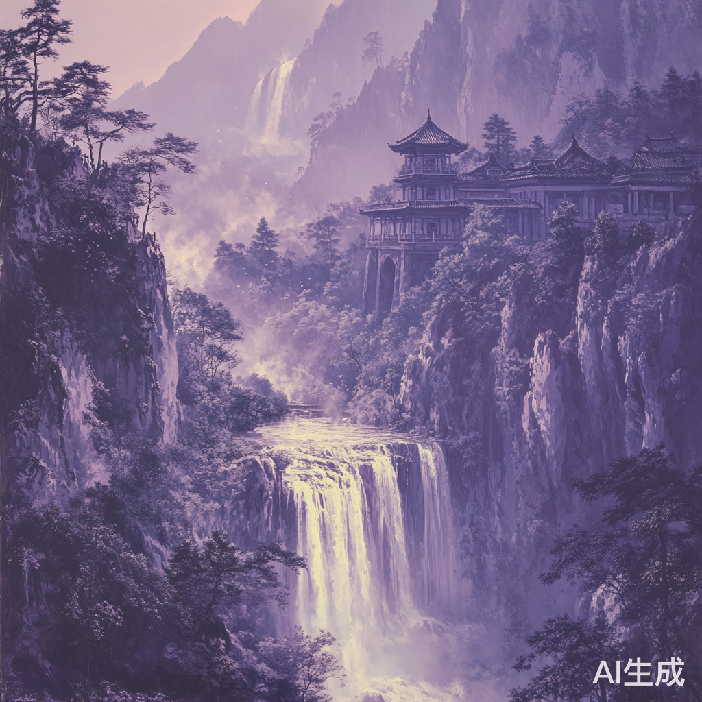 香炉峰紫烟霞与瀑布似银河的壮丽景色