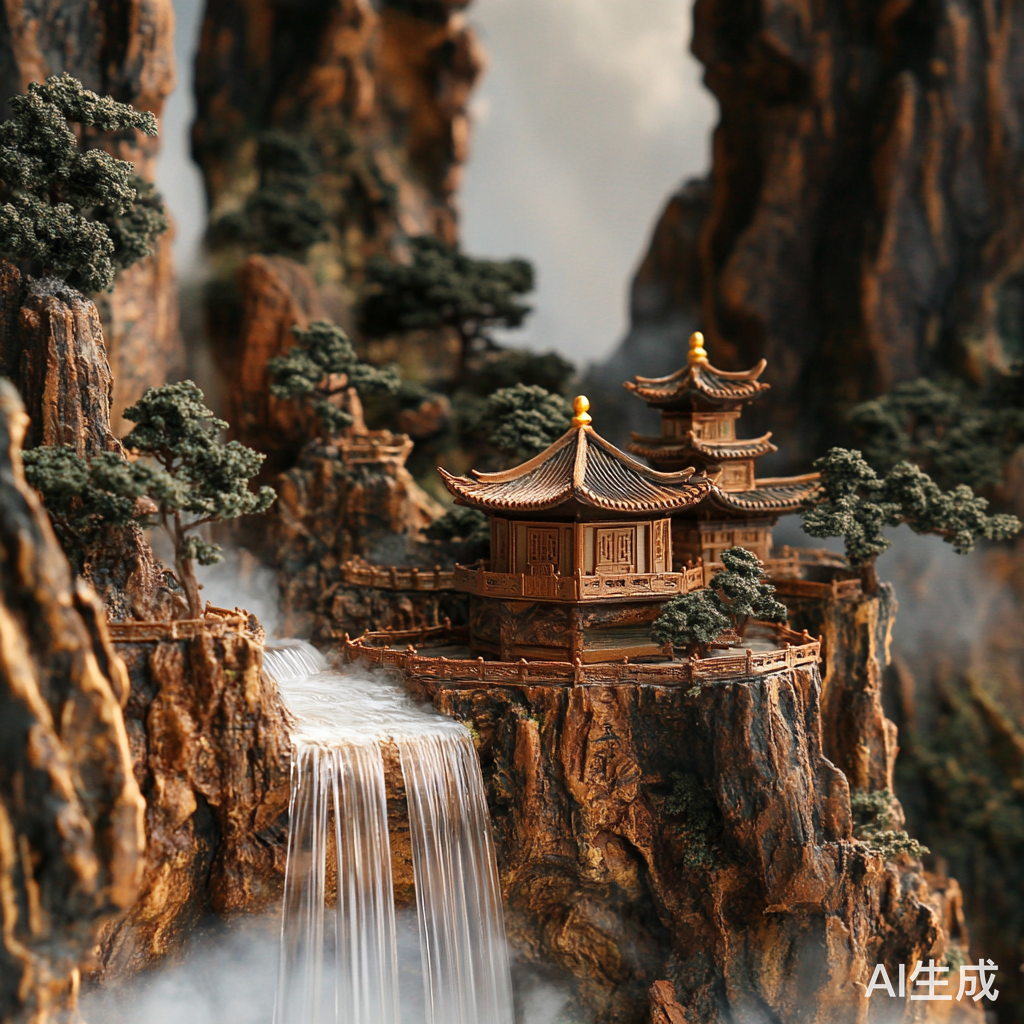 香炉峰阳光下瀑布如绢绸悬挂山前