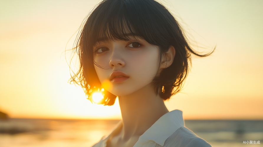 黑发女孩海边阳光下的日系小清新影像