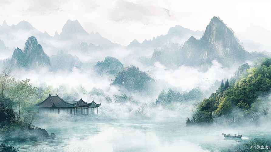 国风山水画意盎然的仙境景致
