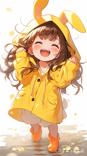 动漫唯美兔子耳朵小女孩穿黄色衣服的全身照