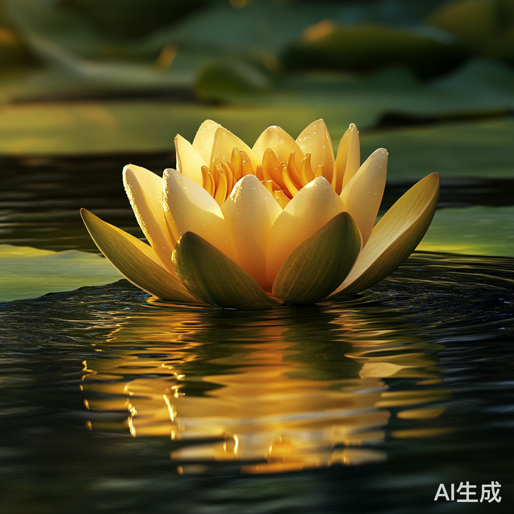水面上的金色莲花含苞待放超高清大师级构图