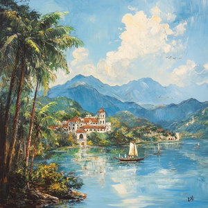 南岛风情湖光山色椰林城堡美景
