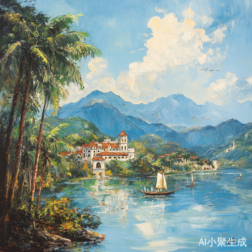 南岛风情湖光山色椰林城堡美景