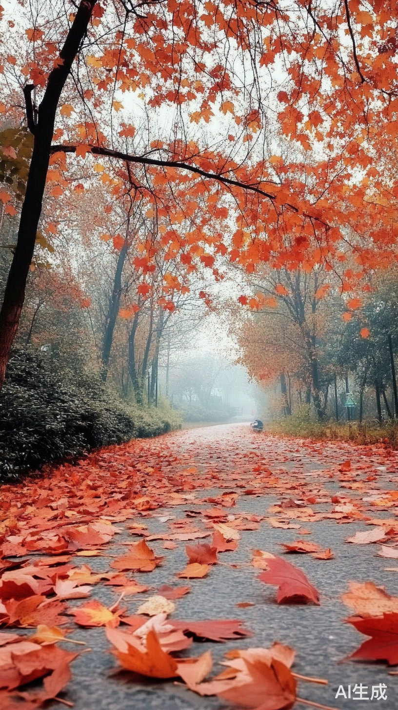 秋日公园小路落叶飘零述说时光流转