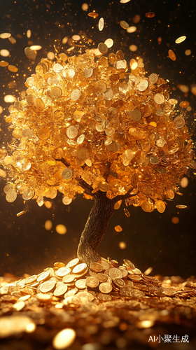 金光闪闪的发财树洒落金币和金元宝